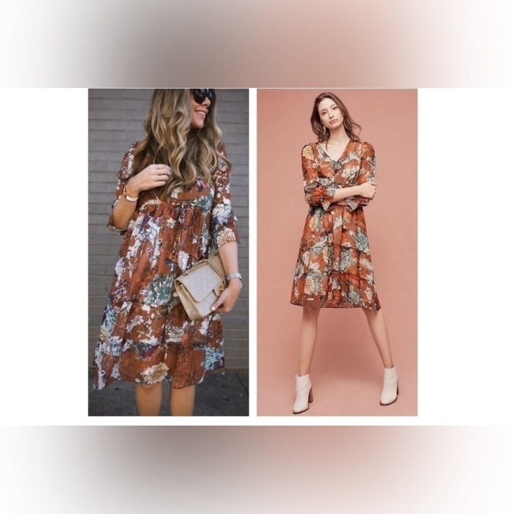 Hemant & Nandita Anthropologie Zeri Floral Peasant Dress Made In India 4